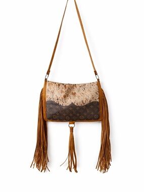 Fringed Two-Tone Crossbody Bag in Brown and Tan